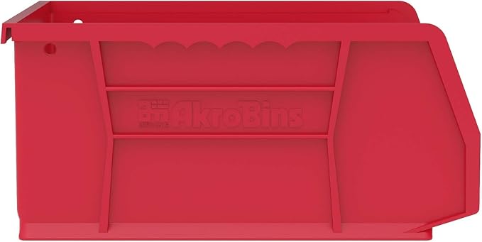 Akro-Mils 30235 AkroBins Plastic Storage Bins, 11"x11"x5", Red, 6-Pack | Space-Saving Stackable Bins for Garage, Pantry, Craft Organization