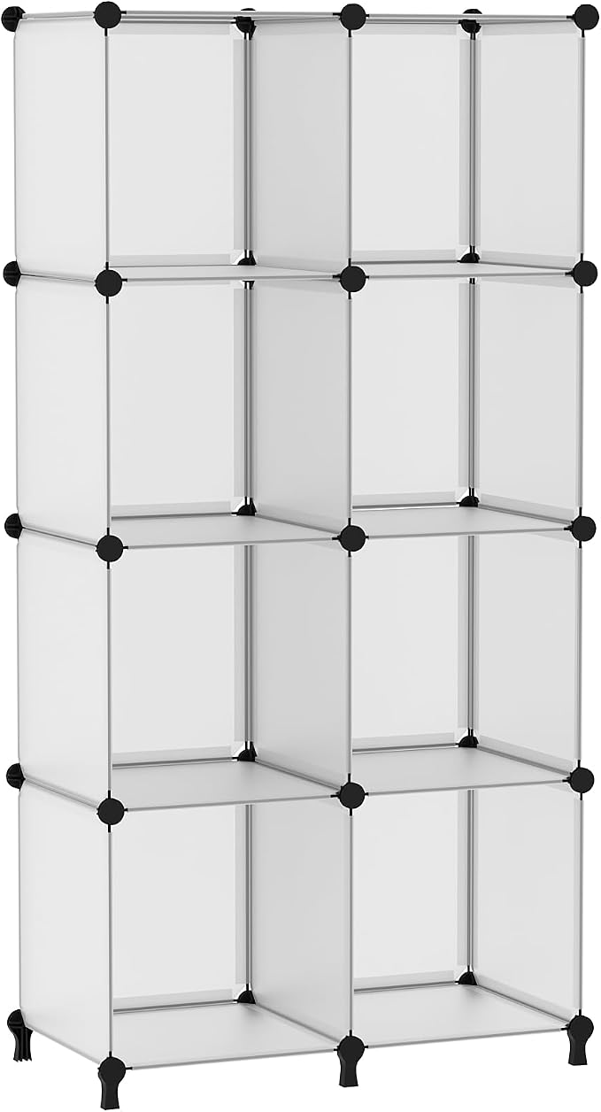 AWTATOS 8 Cube Storage Organizer, Closet Organizer Storage Shelf | DIY Stackable Storage Cubes Shelves for Closet, Bookcase Bookshelf, Plastic Shelving for Bedroom, Home Office, Translucent