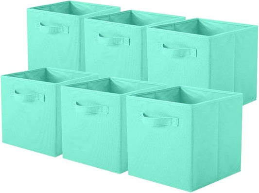 ShellKingdom Storage Bins, Foldable Fabric Storage Cubes And Cloth Storage | Storage Organizer For Closet And Toys, 10.5x10.5x11 INCH, 6 Pack (Mint Green)