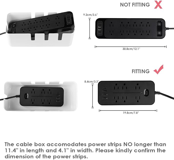 Cable Management Box by Baskiss, 12x5x4.5 inches, Wood Lid, Wire Organizer for Desk TV Computer USB Hub System to Cover and Hide & Power Strips & Cords