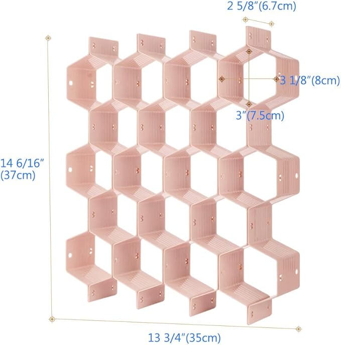 Drawer Divider Organizer Adjustable DIY Grid Honeycomb Drawer Divider for Underwear Belt Scarf Socks Pink 2 Pack