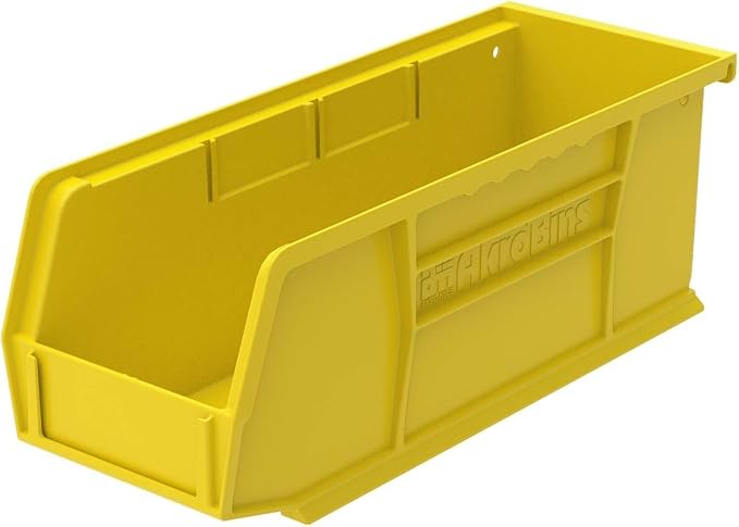 Akro-Mils 30224 AkroBins Plastic Storage Bins, 11"x 4"x 4", Yellow, 12-Pack | Space-Saving Stackable Bins for Garage, Pantry, Craft Organization
