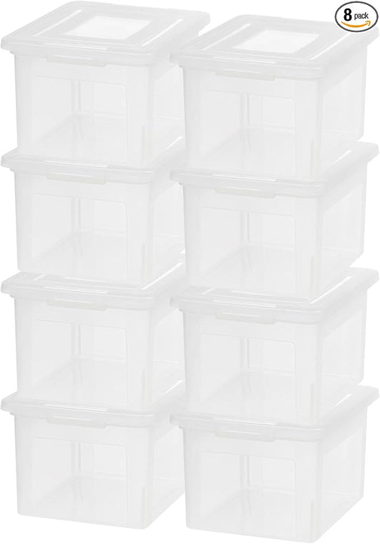 IRIS USA File Box, Plastic File Organizer with Lids for Letter/Legal File, Portable Document Box For Moving, Storage Bin with Durable and Secure Lid, Stackable Nestable BPA-Free, Clear 35 Qt. 8 Pack | Portable Moving Box, Stackable and Secure Storage, ...