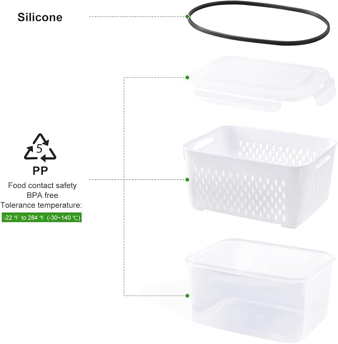 Freshmage Fruit Storage Containers for Fridge with Removable Colander, Airtight Food Storage Container, Dishwasher Safe Produce Saver for Refrigerator, Keep Berry Fruit Fresh Longer 4 pcs Small Clear | Airtight Food Storage Container Dishwasher Safe Pr...