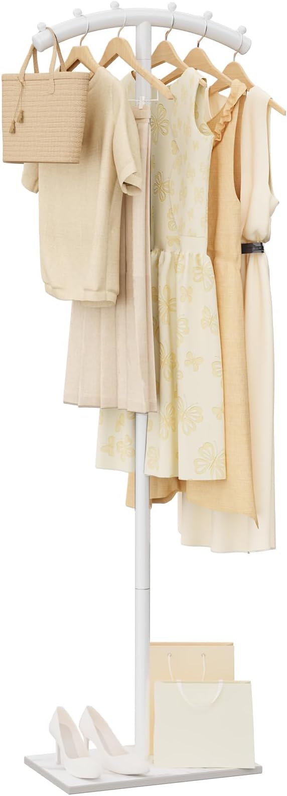 Freestanding Metal Clothes Rack with Natural Rock Base,68.9in,White | T-shaped Coat Hangers with Anti Slip Knots,Easy to Clean Garment Racks for Home,Durable Clothing Trees for Office