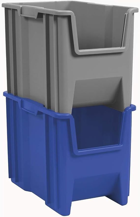 Akro-Mils 13014 Stak-N-Store Stackable Storage Bins, Heavy Duty Garage Storage Containers, Open Front Plastic Organizer for Tools, Shelves, Closet Organizer, 17-/12" x 11" x 12-1/2", Clear, 4-Pack
