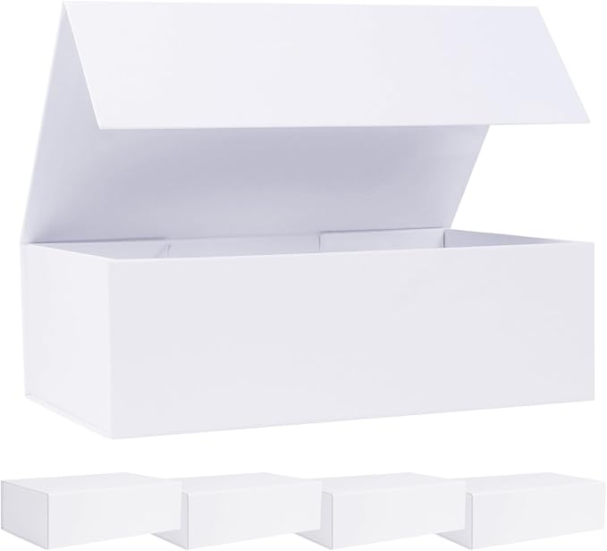 LFBOX White Gift Box with Magnetic Lids 5 Pack | Large Bridesmaid Groomsman Proposal Boxes,13.8x8.3x4.4 in, Collapsible Rectangle Storage Box