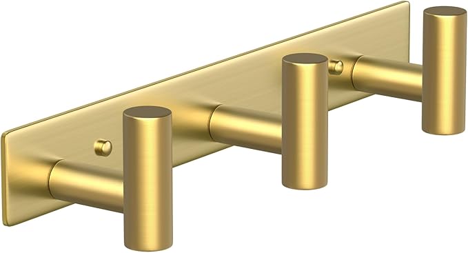 Wall Mounted Coat Rack-3 Hooks, Heavy Duty Stainless Steel Wall Hooks for Towel Coat Bag, Hat Rack Coat Hanger Coat Hooks Towel Racks for Bathroom Entryway Kitchen Hotel Office (Gold,1 Pack)