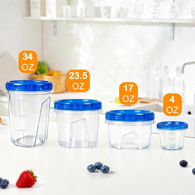 12 Pack 4oz Small Freezer Storage Containers with Twist Top Lids Airtight, Mini Reusable Plastic Food Storage Containers with Lids for Snack Condiment Salad Dressings Sauces Soup, Condiment Sauce Cups