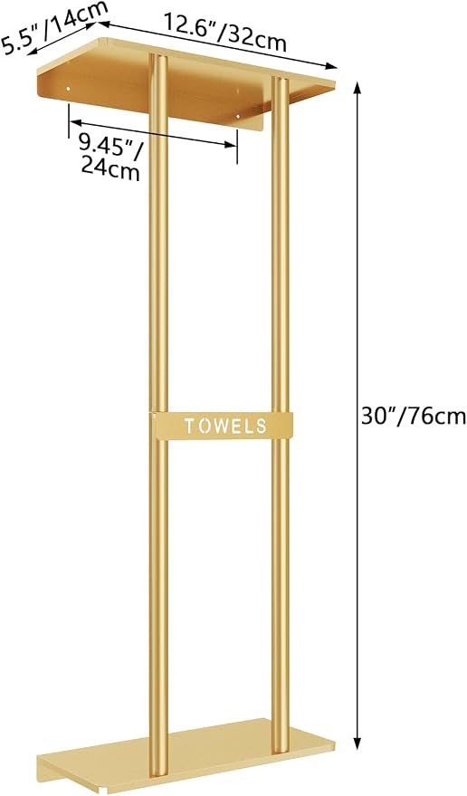 STWWO Bathroom Towel Storage Rack for Bathroom, 30 inch Towel Racks Wall Mounted with Shelf Can Holds 6 Large Towels, Wall Towel Rack for Rolled Towels, Gold | Towel Racks for Bathroom for Rolled Towels Folded Bath Towels, 30 inch