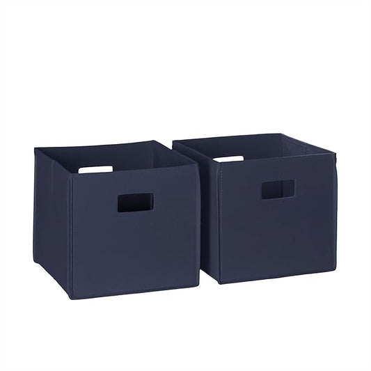 RiverRidge Folding Storage Bins - 2-pack of 10in Tall Navy Cubes | Fabric Bins, Set of 2 Storage Cubes, Cut-out Handles, Playroom Closet Organizer, Collapsible Cubby with Bottom Board Insert