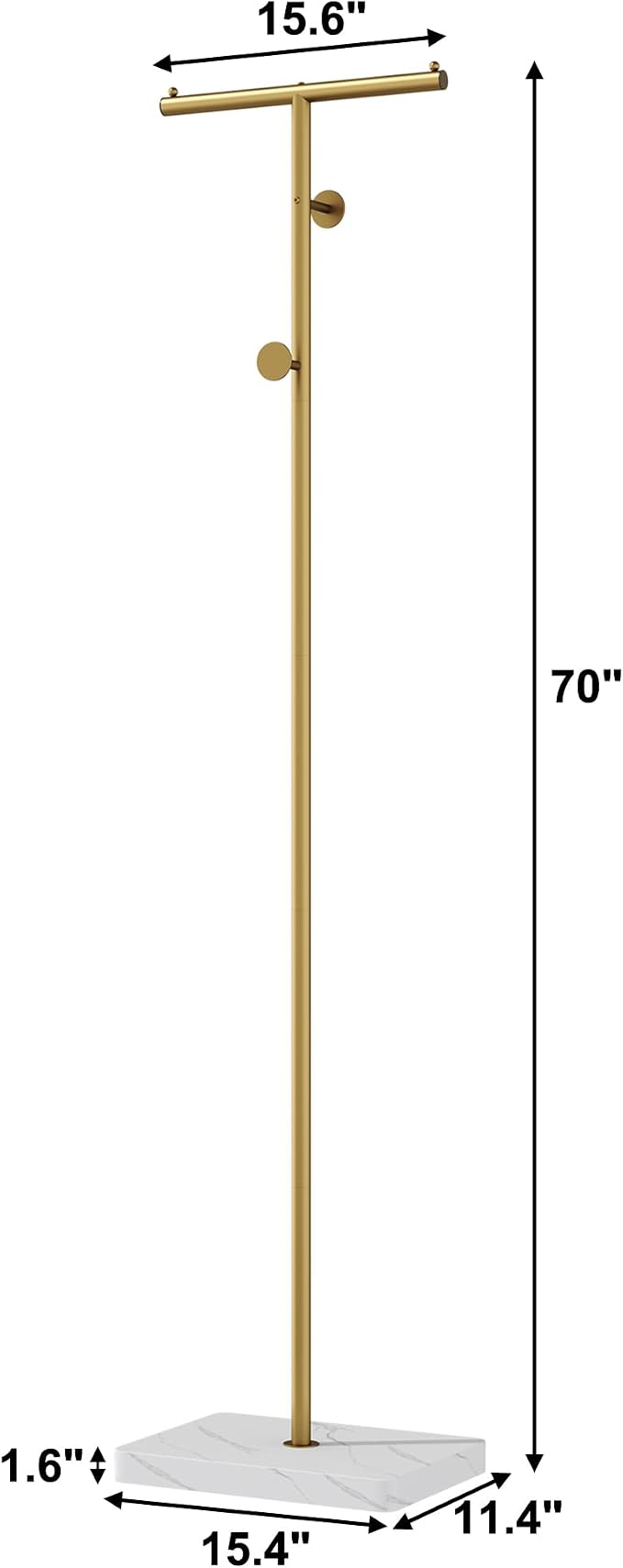 HOMEFORT Coat Rack, Freestanding Metal Coat Racks, T-Shape Clothes Hat Stand with 2 Hooks for Closet, Bedroom, Entryway, Living Room, Gold