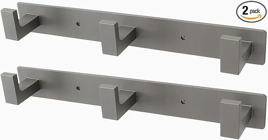 Coat Rack, Heavy Duty Stainless Steel 3 Tri Coat Hook Hanger, Wall Mounted Wall Hooks, Rustic Clothes Hook/Key Hook Rail for Bathroom Kitchen Entryway(2 Pack, 3 Hook Grey)