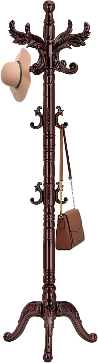 Wood Coat Rack Stand Vintage Coat Rack Freestanding with 14 Hooks | Solid Wood Coat Rack with Triangl Base,Wooden Coat Hanger Stand,Classic Coat Clothes Tree Stand for Office