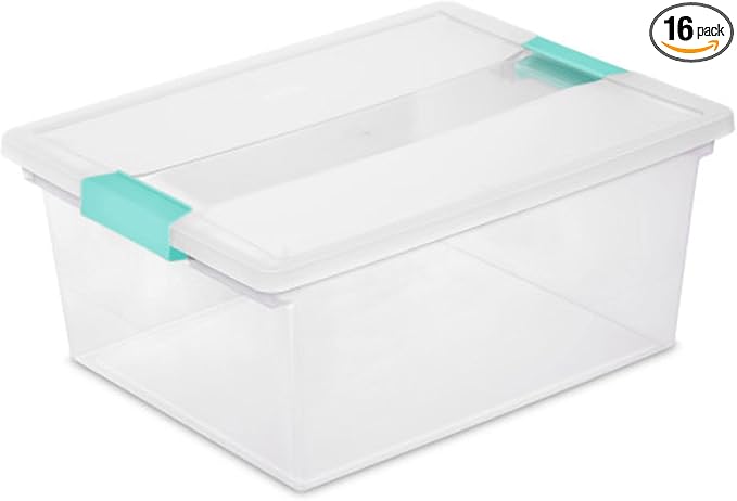 Sterilite Clip Box, Stackable Clear Plastic Bins- Deep, 16-Pack | Storage Containers with Latching Lids for Writing, Arts or Crafts Supplies - Home, Office, Classroom & Workshop Organization