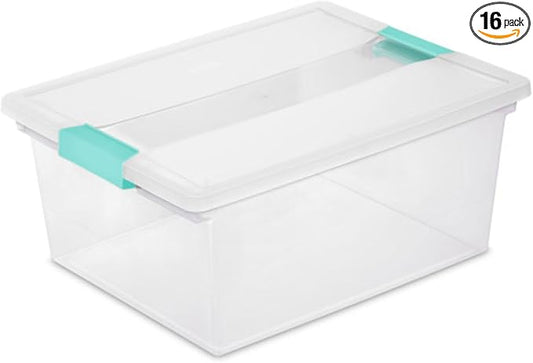 Sterilite Clip Box, Stackable Clear Plastic Bins- Deep, 16-Pack | Storage Containers with Latching Lids for Writing, Arts or Crafts Supplies - Home, Office, Classroom & Workshop Organization