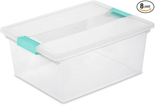 Sterilite Clip Box, Stackable Clear Plastic Bins- Deep, 8-Pack | Storage Containers with Latching Lids for Writing, Arts or Crafts Supplies - Home, Office, Classroom & Workshop Organization