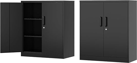 Fesbos Metal Storage Cabinet-36” Tall Steel File Cabinet with Lockable Doors and Adjustable Shelves-Black Steel Storage Cabinet for Home, School, Office, Garage