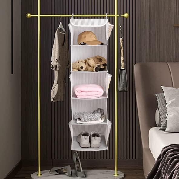 BrilliantJo 5 Shelves Hanging Closet Organizer, 2 Pack Hanging Storage with 6 Side Pockets for Clothes Shoes, 43"x12"x12"(Strip)