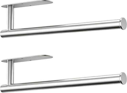 Paper Towel Holder, 2-Pack US304 Stainless Steel Wall Mount Rack, Self-Adhesive No Drilling, Rustproof Space Saving Under Cabinet Mount, Organizer for Kitchen, Bathroom, RV, Pantry (Silver)