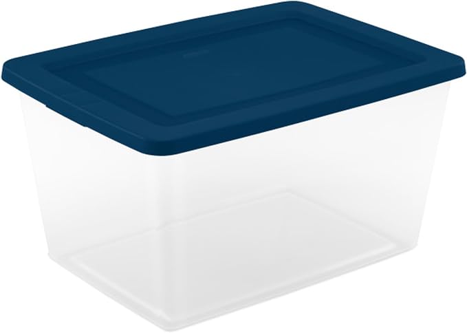 Sterilite 24 Pack Storage Boxes, Clear Plastic Stackable Containers, Lightweight Home Organizers with Snap Lids, 58 Quart, Marine Blue