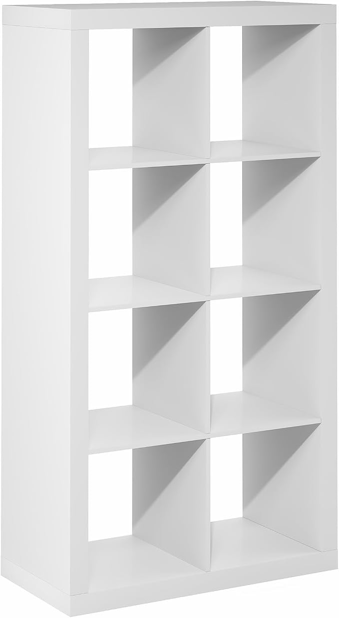 Furinno Cubicle Book Shelf, 8-Cube 2-Inch Super Thick Frame Bookshelf, Reversible Bookcase, Cube Storage Organizer with Open Back, 15.4 x 30.8 x 57.5, for Living Room, Bedroom, Home Office, White