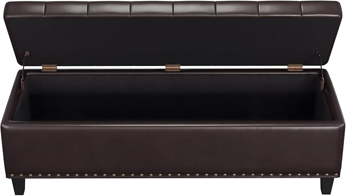 FiveWillowise 51 Inch Storage Ottoman Bench,Large End of Bed Storage Bench | Faux Leather Ottoman with Storage,30 Gallons,Upholstered,with Nailhead Trim,Legs,for Bedroom,Living Room,Entryway,Chocolate