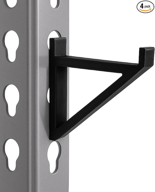Garage Storage Utility Hooks (4-Pack) – Keyhole Shelving Hook Fits Standard Boltless Uprights – Strong Organization for Workshop & Shelves (Black)