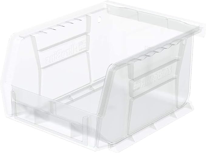 Akro-Mils 30210 AkroBins Plastic Storage Bins, 5"x4"x3", Clear, 24-Pack | Space-Saving Stackable Bins for Garage, Pantry, Craft Organization