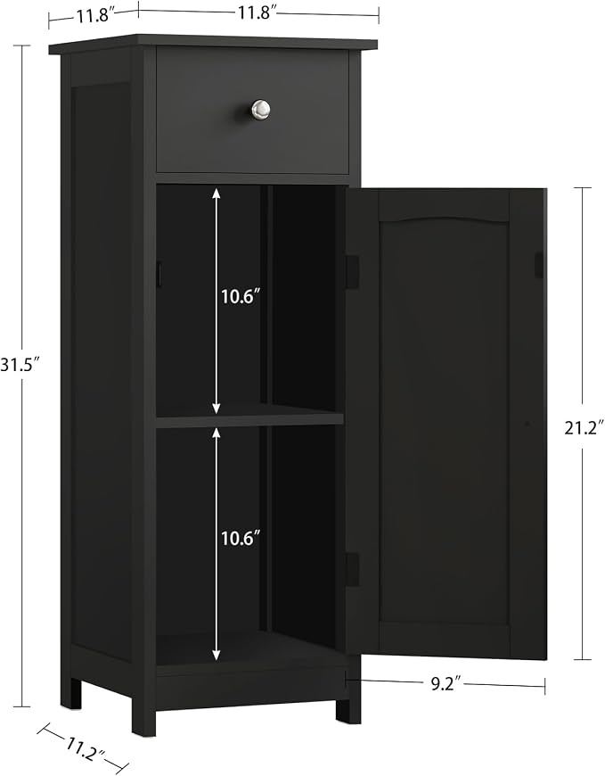 Iwell Bathroom Storage Cabinet, Small Bathroom Floor Cabinet with Drawer & Storage Shelf, Free-Standing Organizer Cabinets for Hallway/Living Room, Black