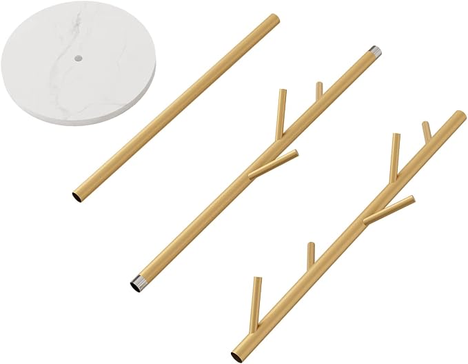 Gold Coat Racks with 8 Hooks, Branches Coat Tree Entryway, Freestanding | Modern Hat Rack, Easy to Assemble, Heavy Stable Marble Base
