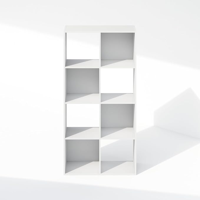 Furinno PELLI Book Shelf, 8-Cube Bookshelf, Horizontal Cube Storage Organizer Bookcase, 11.7 x 23.7 x 47, for Living Room, Bedroom, Home Office, White