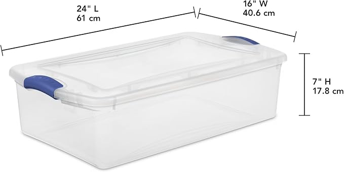 32 Quart Clear Plastic Latching Storage Bin with Lid | Transparent Lid & Bin, Stackable Design, Under Bed Storage, Secure Latch Closure, 61x41x18 cm External