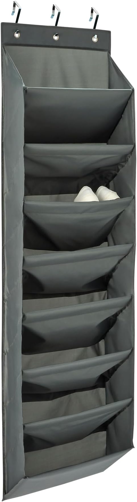 Amazon Basics 8 Tier Over the Door Shoe Organizer, Large Capacity Space Saving Hanging Shoe Storage for Closet and Dorm, Dark Grey
