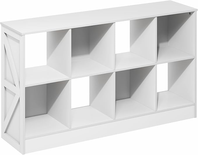 Furinno Jensen Book Shelf, 8-Cube Farmhouse Bookshelf, Display Bookcase, 11.8 x 47.6 x 26.8, for Living Room, Bedroom, Home Office, White