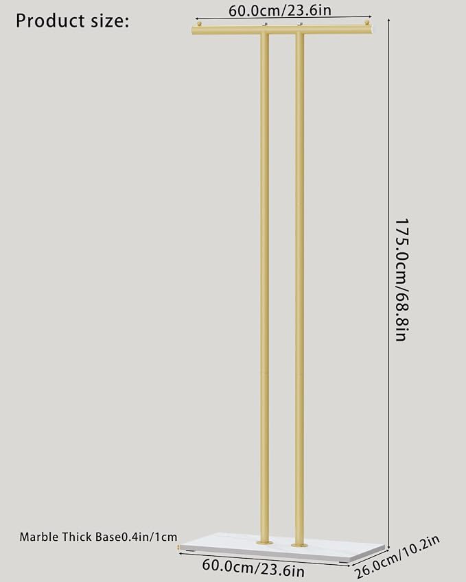 OUTBROS Large Metal Coat Rack Freestanding with Rock Base, Gold | Standing Garment Storage for Indoor - 23.6" Wide Heavy Duty Clothe Rack Metal Clothing Hanger Rack
