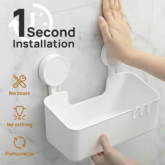 Shower Caddy Suction 2 Pack, Drill-Free Removable Bathroom Organizer, Plastic Storage Shelf Holds Up To 22lbs, For Shampoo Body Wash Conditioner, Kitchen & Bathroom Use, White