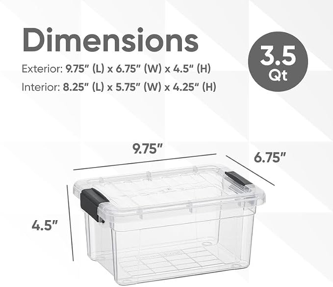 Superio Clear Storage Bins with Lids, Stackable Storage Box with Latches and Handles, Extra Small, 4 Pack 3 Quart