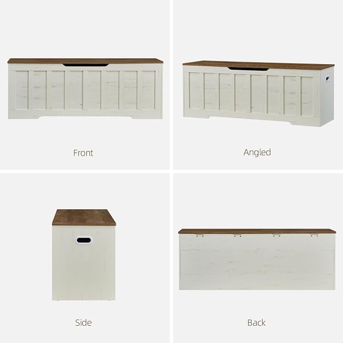 VANKILEY 51.2" Storage Chest Extra Large,Wooden Storage Bench,White+Brown | Chest with 2 Safety Hinges, 51.2*15.7*19.1inches, Wooden Trunk for Bedroom, Livingroom,Entryway,Easy Assembly.