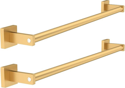 MKO Towel Bar for Bathroom, 24" 2 Pack Wall Mounted Towel Rack, Gold | Hand Towel Holder Rod with Heavy-Duty Metal for Bathroom Kitchen Hanger, 2 Pack Value