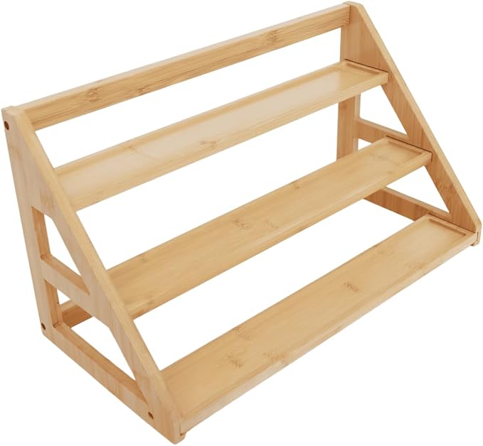 Bamboo Tier Spice Rack Organizer: 17.5 Inch Wide Kitchen Cabinet Countertop Spice Jar Organizer for Home Organization