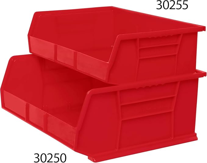 Akro-Mils 30250 AkroBins Plastic Storage Bins, 15"x16"x7", Red, 6-Pack | Space-Saving Stackable Bins for Garage, Pantry, Craft Organization