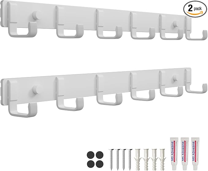 Coat Rack Wall Mount (2 Pack), Heavy Duty Wall Coat Hanger with 6 Coat Hooks for Entryway, Bedroom, Closet, Hanging Hats, Bags, Purses Jacket (White)
