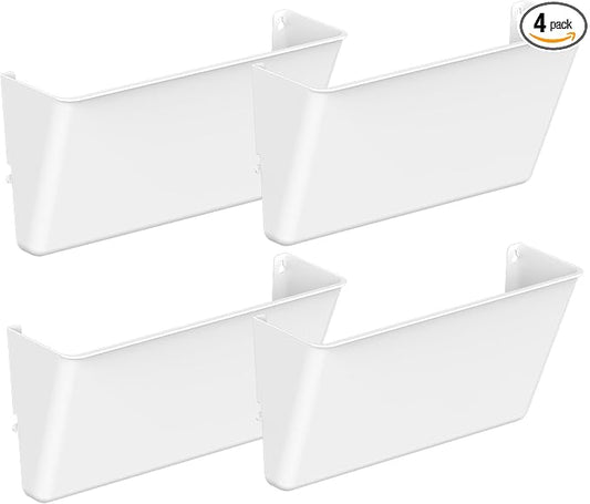 Gawerk Clear Acrylic Single Pocket, Plastic Hanging Wall Mount File Holder for Office Home (White, 4 Pack)