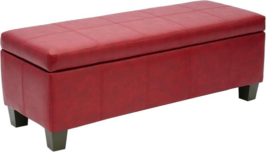 41" Storage Ottoman, Storage Bench with Safety Hinge, Upholstered Synthetic Leather Ottoman Bench for Bedroom, Living Room, Entryway, Hallway, Foot Rest, Support 500lbs