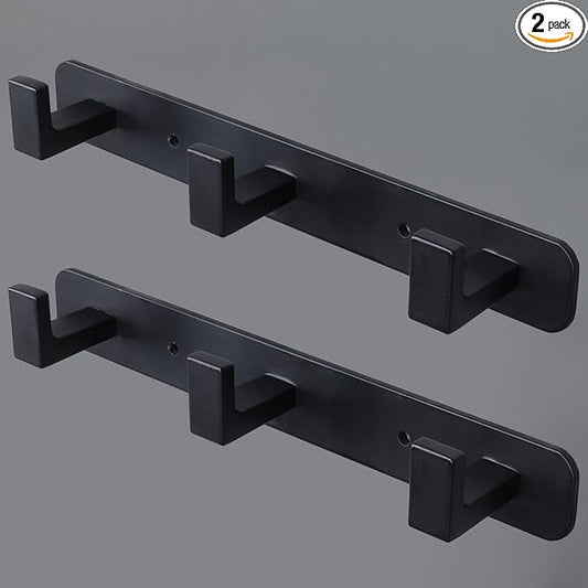 Coat Rack, Heavy Duty Stainless Steel 3 Tri Coat Hook Hanger, Wall Mounted Wall Hooks, Rustic Clothes Hook/Key Hook Rail for Bathroom Kitchen Entryway(2 Pack, 3 Hook Black)