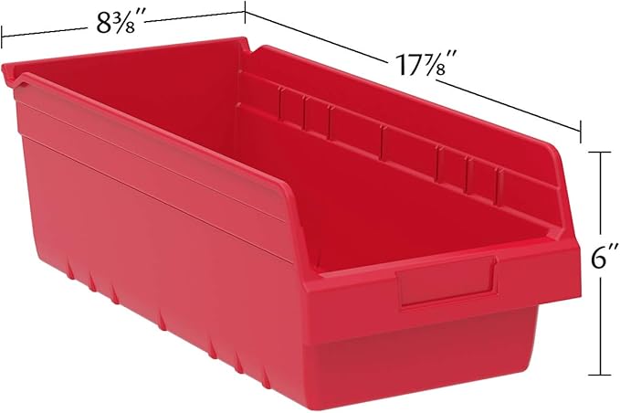 Akro-Mils 30088 Plastic Nesting ShelfMax Storage Bin Box, 18x8x6-Inch, Red (8-Pack)