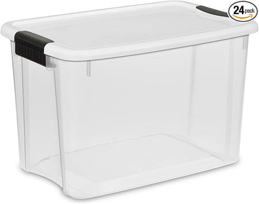 Sterilite Ultra Latch Box with Lids for Home and Office, 30 Quart, 24-Pack | Heavy-Duty and Stackable Plastic Containers with Latches for Closet, Cabinet, Bedroom, Bathroom and Dorm Room Organization