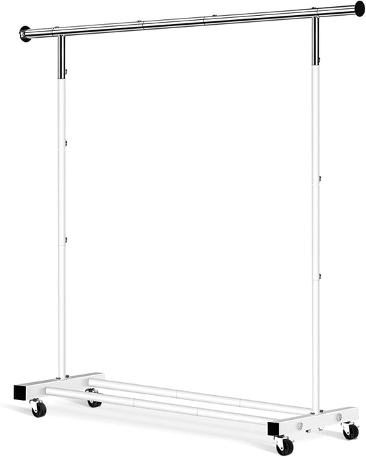 VICERII Clothing Rack, 55.51 Inch Heavy Duty Clothes Rack Rolling Garment Rack with Wheels and Bottom Shelf, 130LB Capacity Clothes Racks for Hanging Clothes, Coats, Shirts, Sweaters, Skirts, White