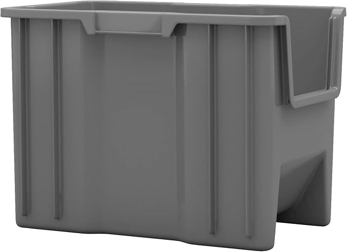 Akro-Mils 13014 Stak-N-Store Stackable Storage Bins, Heavy Duty Garage Storage Containers, Open Front Plastic Organizer for Tools, Shelves, Closet Organizer, 17-/12" x 11" x 12-1/2", Grey, 4-Pack